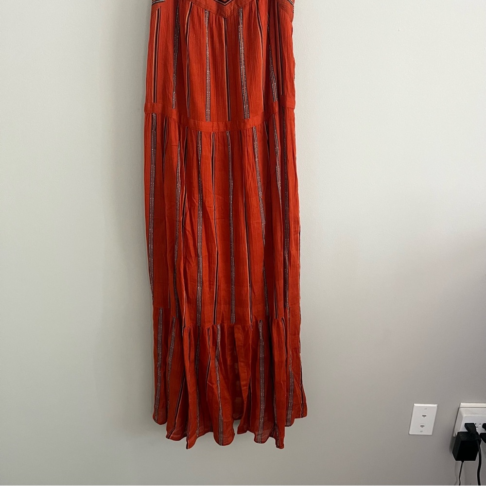 BA&SH Kyo Tiered Cotton Sleeveless Maxi Dress Caramel Brick Stripe Women's 6 - Picture 6 of 14